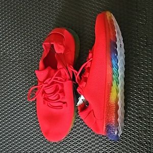 Red with rainbow sole Taxi tennis shoes